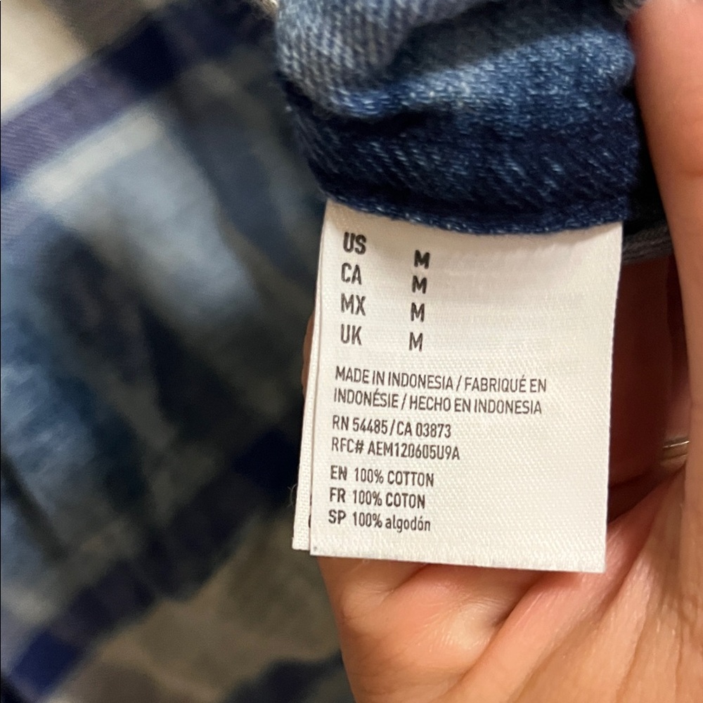 American Eagle Outfitters Blue Plaid Button Down Shirt - Picture 3 of 5
